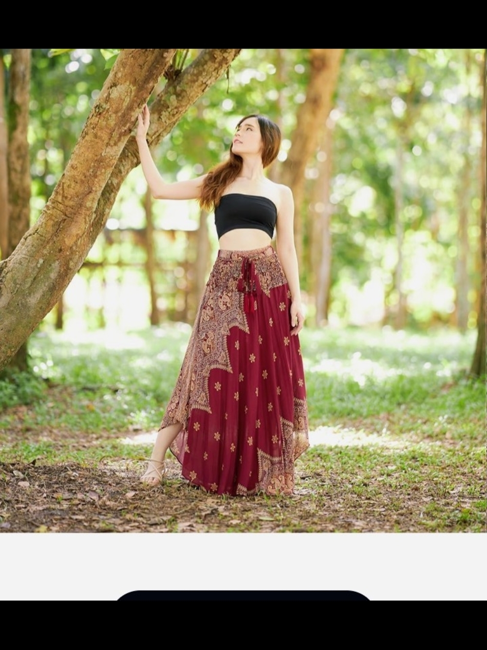 Boho Paisley Maxi Skirt in Wine With Tie Back L/Xl